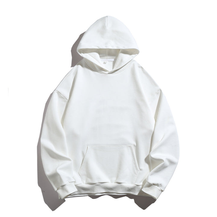 Unisex Kastenförmiger Kapuzenpullover mit minimalistischer Nahtführung, Kängurutasche und verlängertem Rückenteil Drune