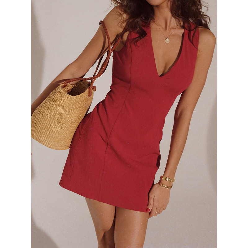 Damen Wickelkleid mit tiefem V-Ausschnitt und figurbetontem Schnitt Drune