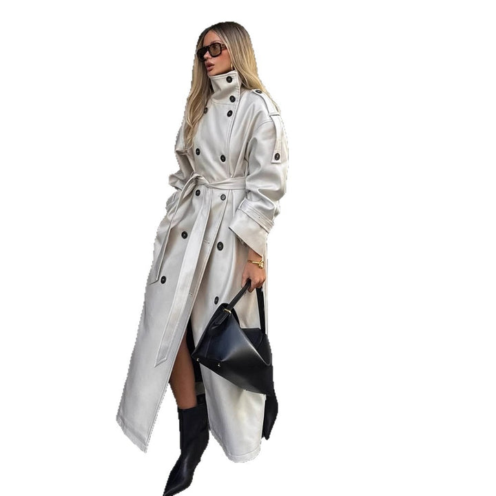 Damen eleganter Mantel mit hohem Kragen und taillierbarem Gürtel Drune