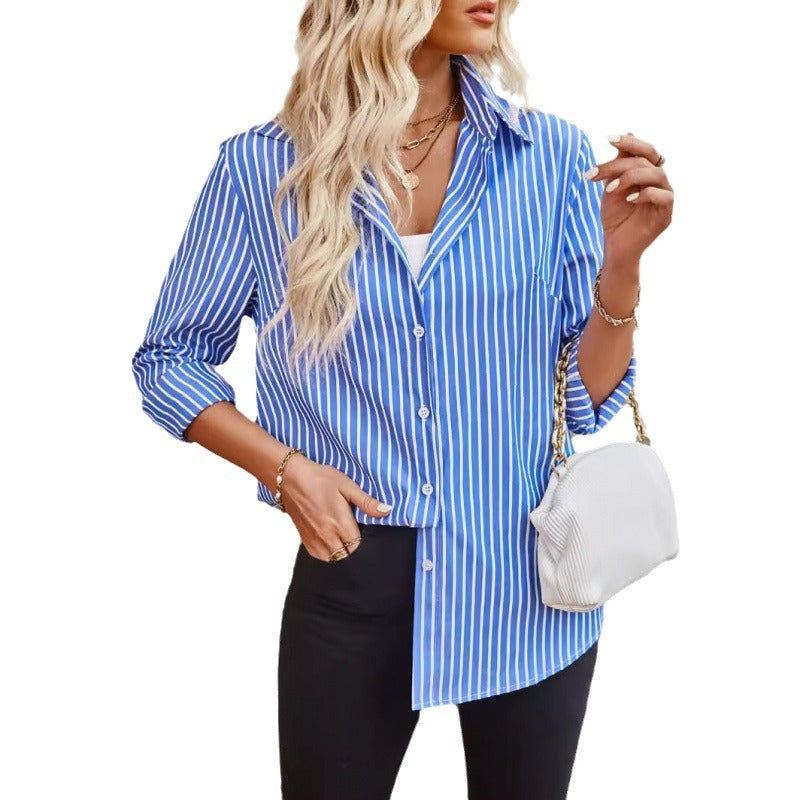 Damen Designermode gestreifte Bluse mit langen Ärmeln Drune