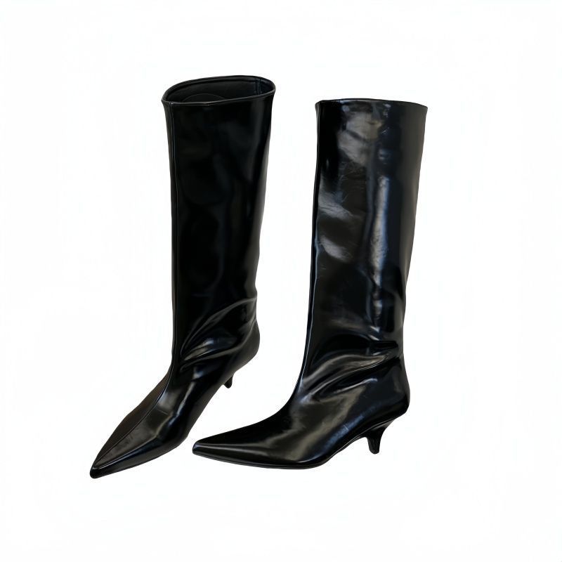 Damen Hochschaftige spitz zulaufende Stiefel aus Glattleder mit schlanker Silhouette Drune