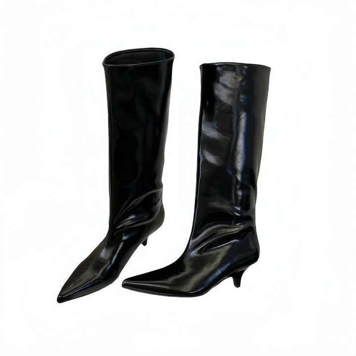 Damen Hochschaftige spitz zulaufende Stiefel aus Glattleder mit schlanker Silhouette Drune