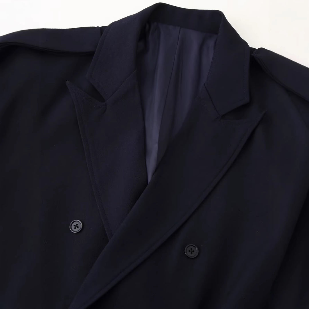 Damen Doppelreihiger Oversize-Blazer-Mantel mit Epauletten und großen Klappentaschen Drune