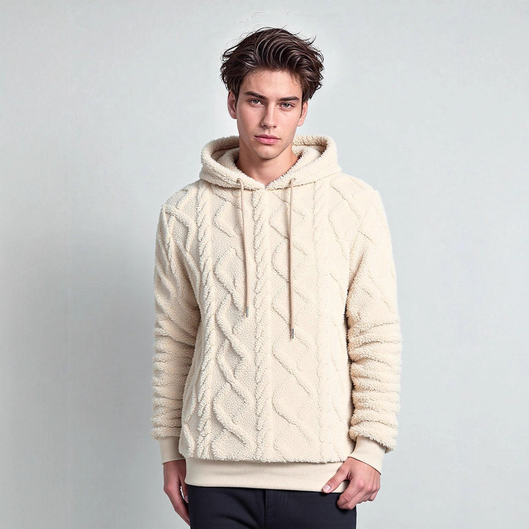 Herren Teddy-Fleece-Hoodie mit diamantstruktur, gefütterter Kapuze und weichen Rippbündchen Drune
