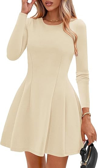 Damen Langärmeliges A-Linien Skaterkleid mit figurschmeichelnden Nähten Drune