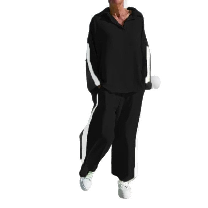 Damen Sportliches Freizeitanzugs-Set mit hohem Kragen und seitlichen Streifen Drune