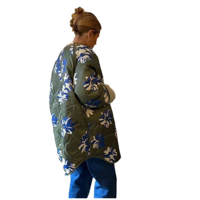 Damen Gepolsterter Steppmantel mit floralem Allover-Print und Teddy-Futter Drune