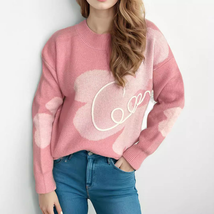 Damen modischer Strickpullover mit dezentem floralem Design und weichem Stoff Drune