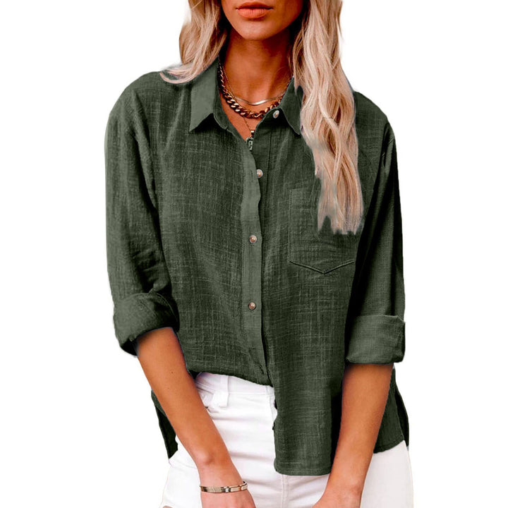 Damen nan oversized Leinen-Baumwollmix Hemdbluse mit Brusttasche und krempelbaren Ärmeln Drune