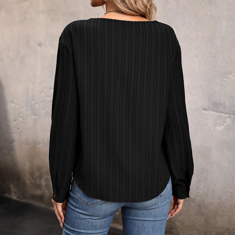 Damen Rippstrick-Top mit asymmetrischer Knopfleiste und kontrastierendem V‑Einsatz Drune