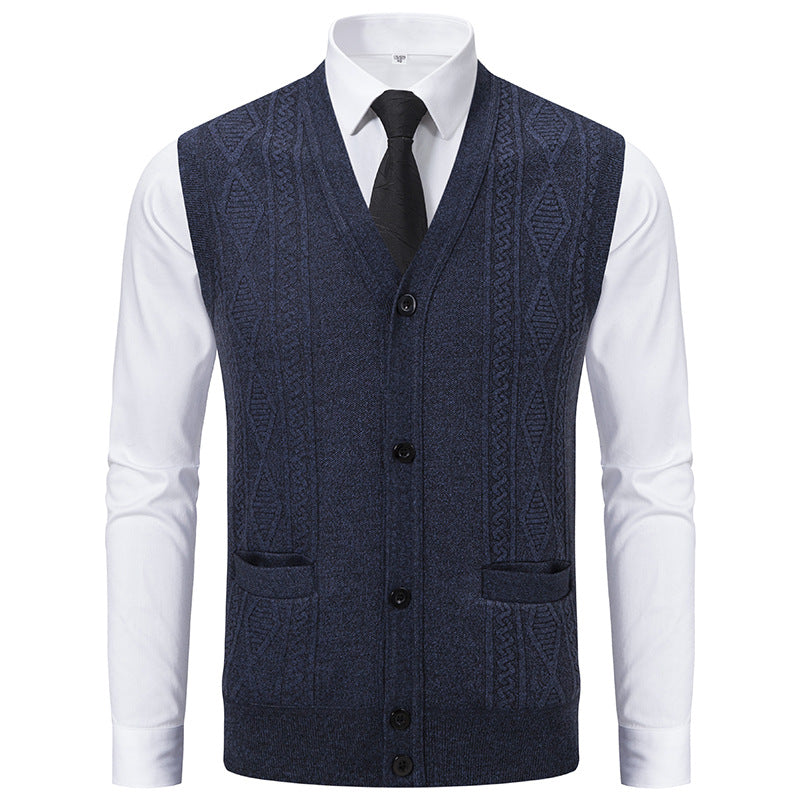 Herren Ärmellose Strickweste mit Rauten‑Muster, V‑Ausschnitt und Knopfleiste Drune