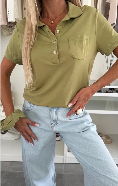 Damen Poloshirt mit Knopfleiste und Brusttasche Drune