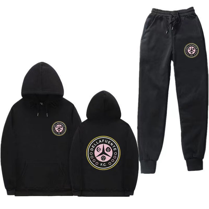 Damen bequeme Freizeit-Lounge-Anzug mit Kängurutasche und modernem Logo Drune