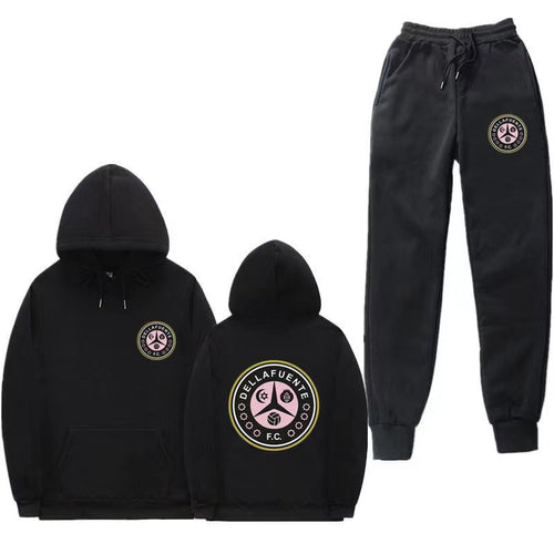 Damen bequeme Freizeit-Lounge-Anzug mit Kängurutasche und modernem Logo Drune