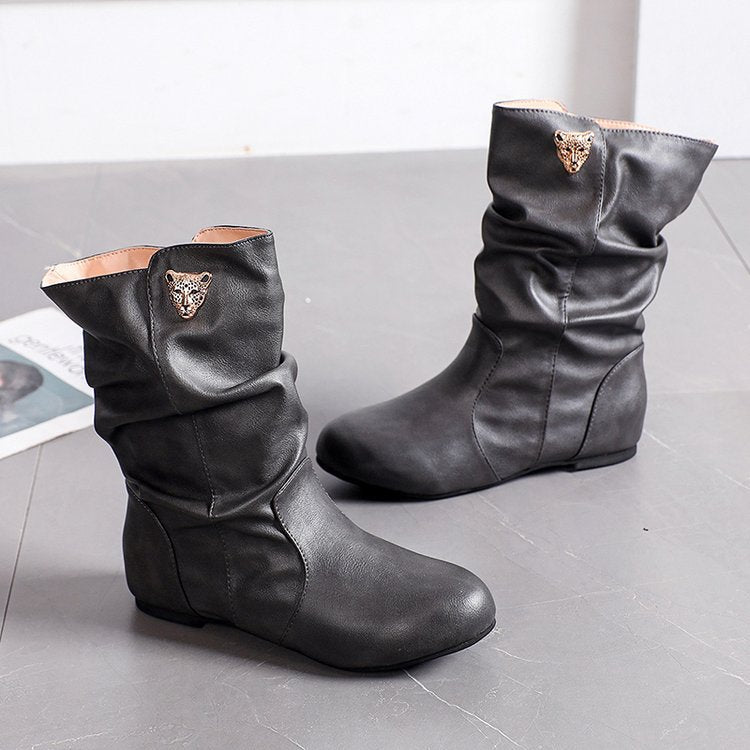 Damen modische Stiefel mit lässigem Falten-Design und elegantem Absatz Drune
