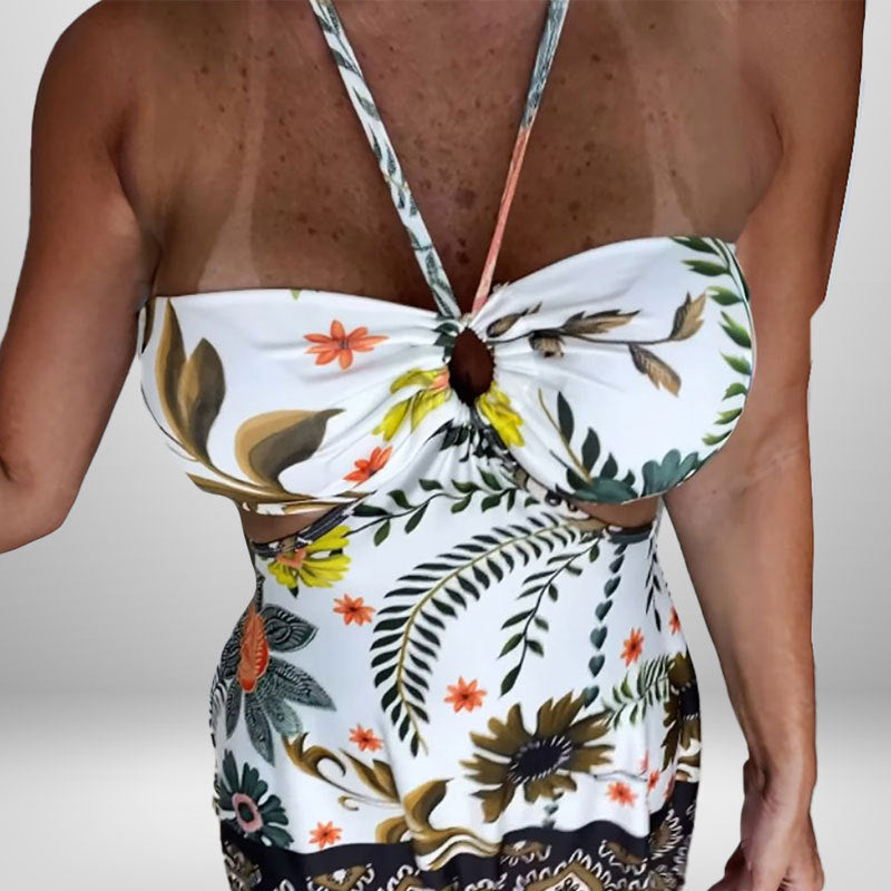 Damen Cut-Out Sommerkleid mit floralem Design und verspieltem Ausschnitt Drune