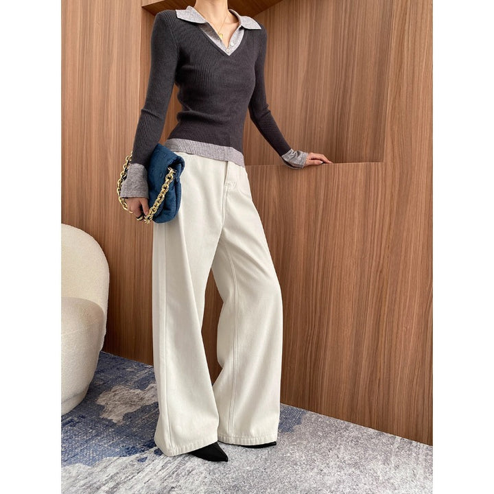 Damen figurbetontes Longsleeve mit elegantem Kragen Drune