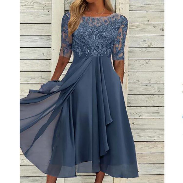 Festliches Maxikleid mit Spitzenbesatz für Damen | Drune