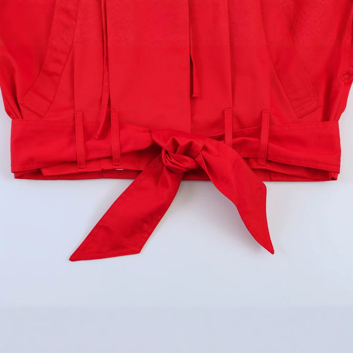 Damen Kurzblouson mit Taillengürtel, großem Hemdkragen und Kordelzug Drune