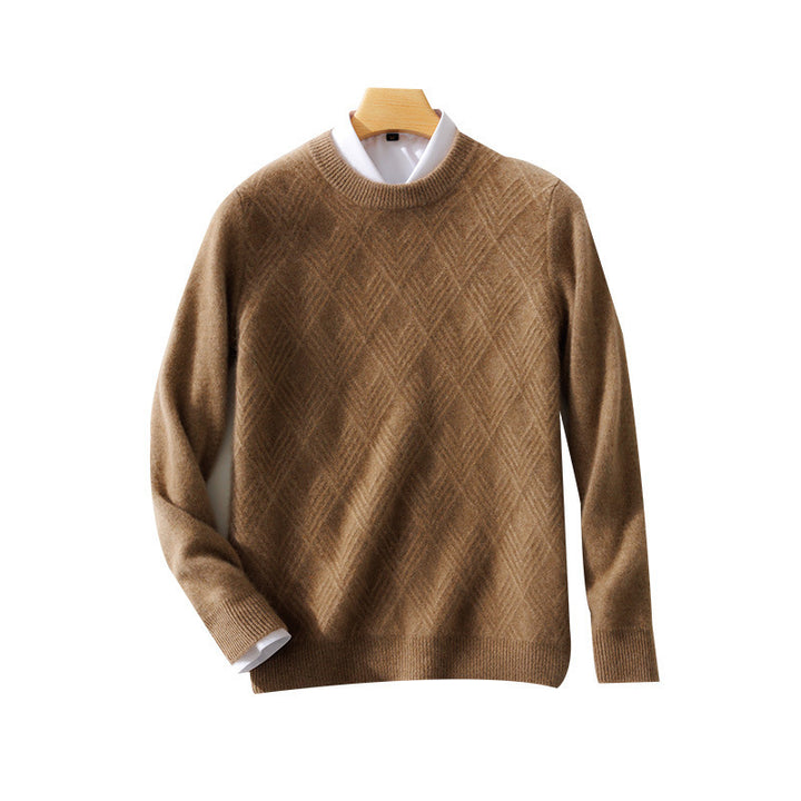 Herren Feiner Strukturstrickpullover mit kurzem Stehkragen und Diamant‑Relief Drune