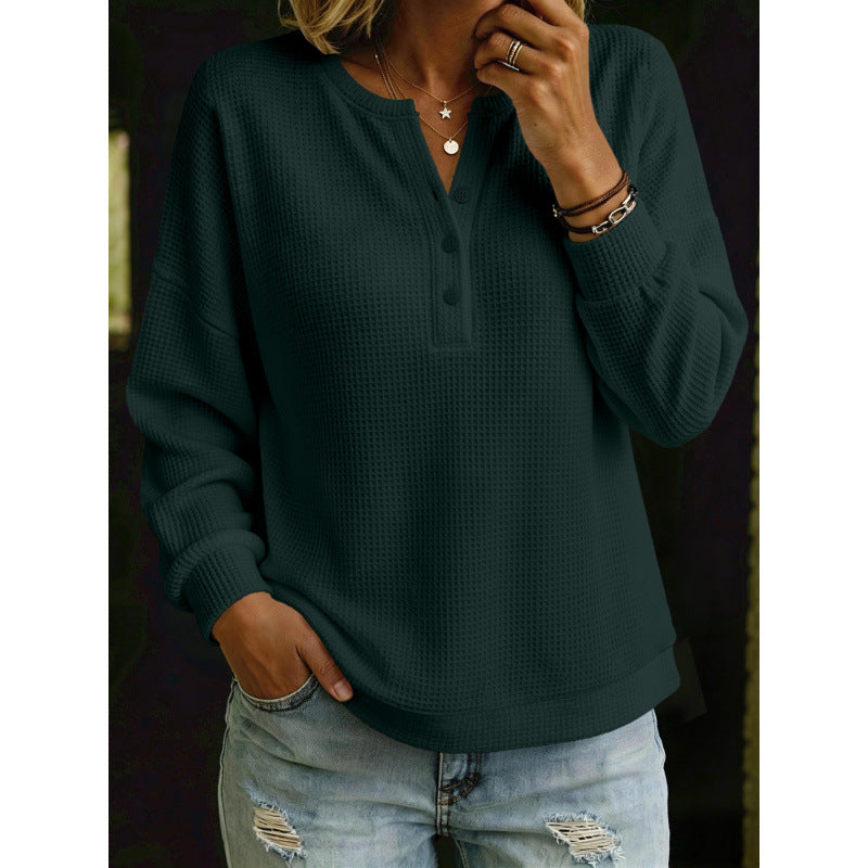 Damen Waffelstrick-Henleypullover mit Oversize-Schnitt Drune