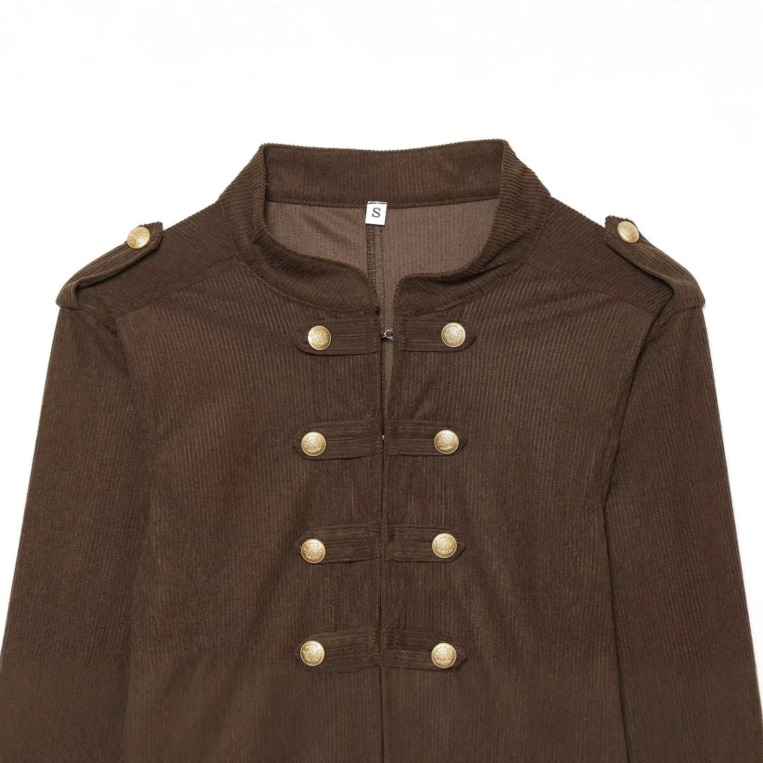 Damen Kurze Militärjacke im Boxy‑Schnitt mit Stehkragen und Zierknöpfen Drune