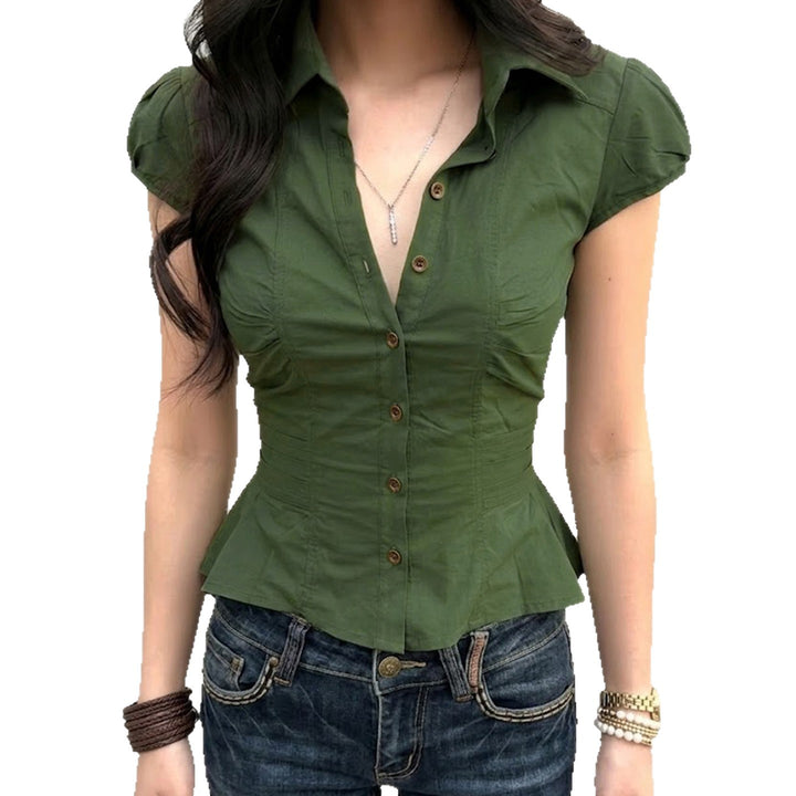 Damen elegante Bluse mit Puffärmeln und Taillierung Drune