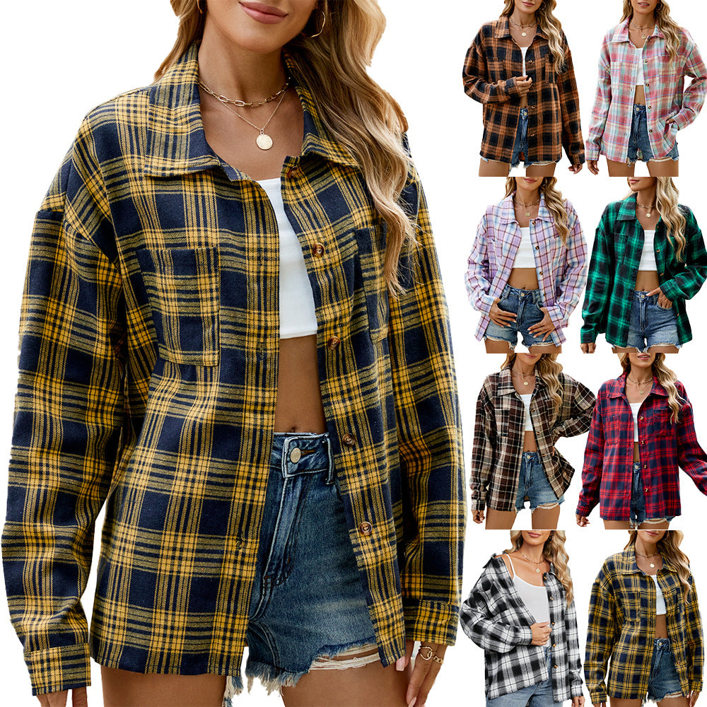 Damen Karierte Overshirtjacke mit lässigem Schnitt und praktischen Taschen Drune