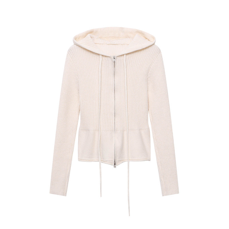 Damen lässige Strickjacke mit Kapuze und Reißverschluss Drune