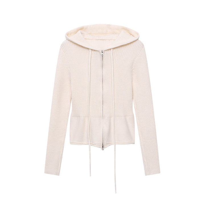 Damen lässige Strickjacke mit Kapuze und Reißverschluss Drune