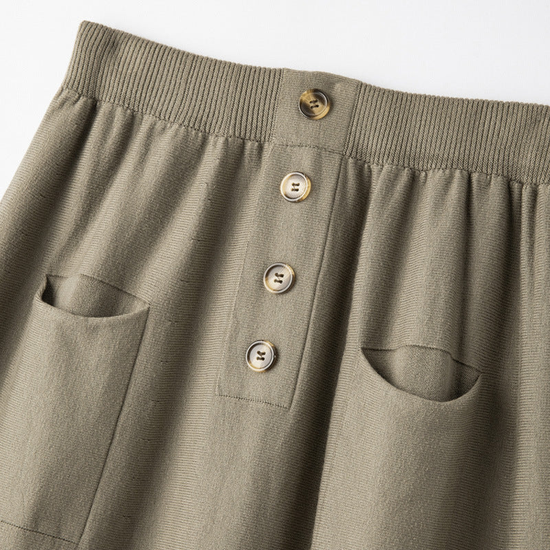 Damen Midirock aus Wollmix mit A‑Linie, elastischem Rippbund, Zierriegel‑Knopfleiste und aufgesetzten Taschen Drune