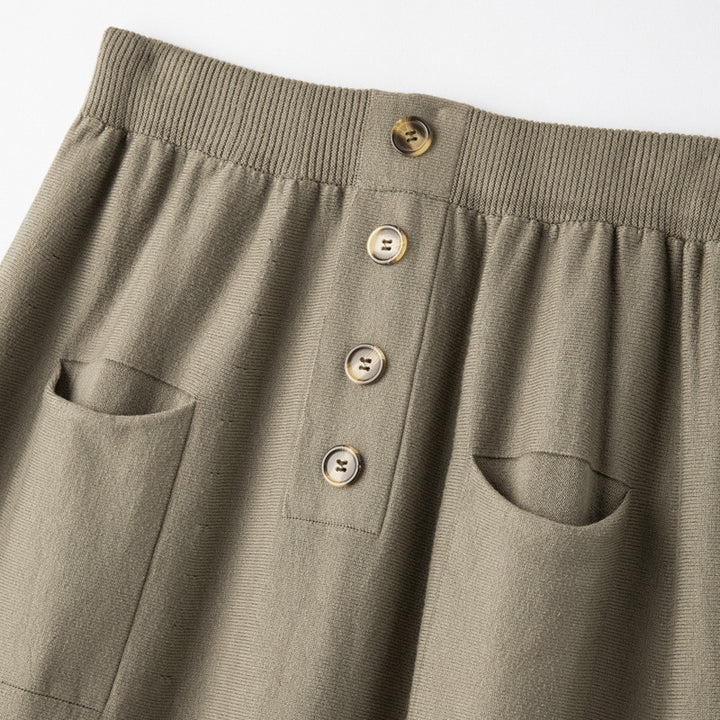 Damen Midirock aus Wollmix mit A‑Linie, elastischem Rippbund, Zierriegel‑Knopfleiste und aufgesetzten Taschen Drune