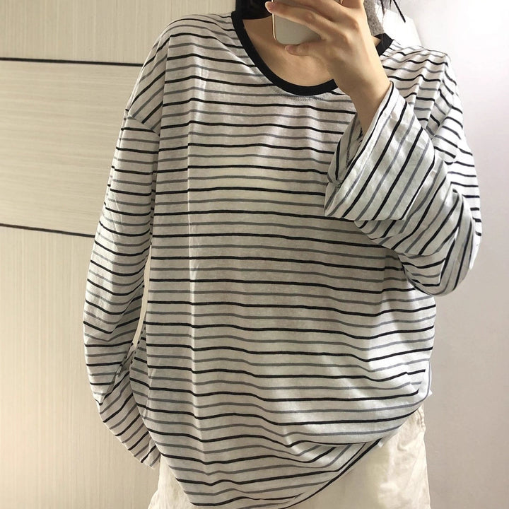 Damen gestreiftes Oversized Longsleeve-Shirt mit weiten Ärmeln Drune