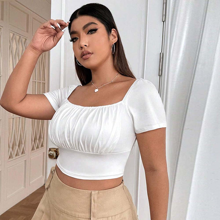 Damen Crop-Top mit gerafftem Design und nostalgischen Puffärmeln Drune