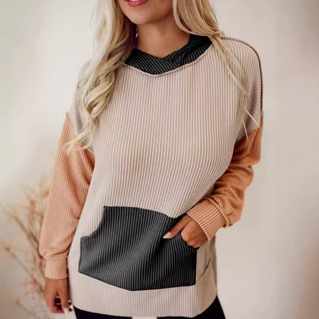 Damen lässiger Kapuzenpullover mit strukturiertem Design und praktischen Taschen Drune