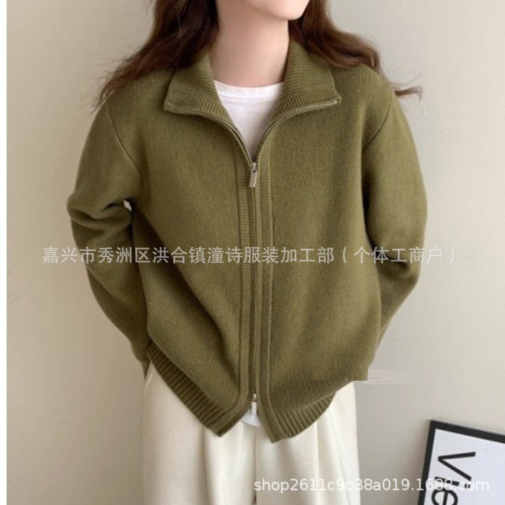 Damen Modische Strickjacke mit leichtem Reißverschluss Drune
