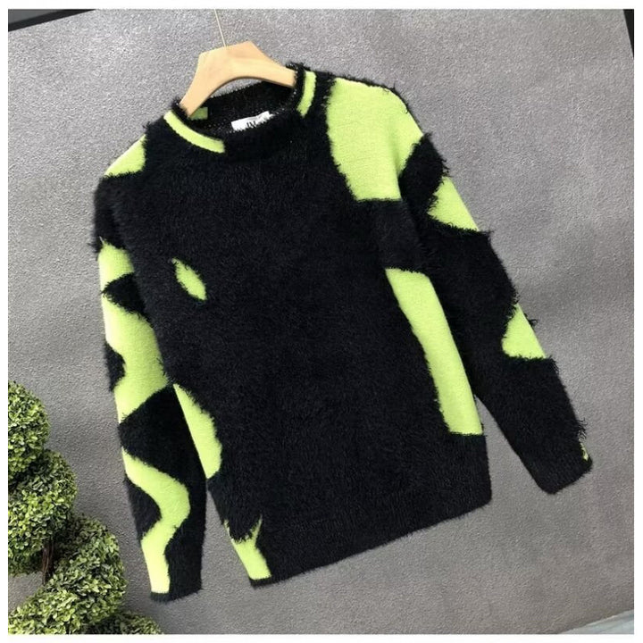 Unisex Flauschiger Oversize-Strickpullover mit abstraktem Destroy-Detail und Strukturmix Drune