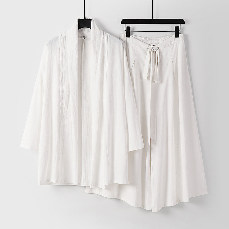 Damen Zweiteiliges Lounge-Set im Kimono-Stil mit offenem Schalkragen und weitem Palazzo-Hosenrock Drune