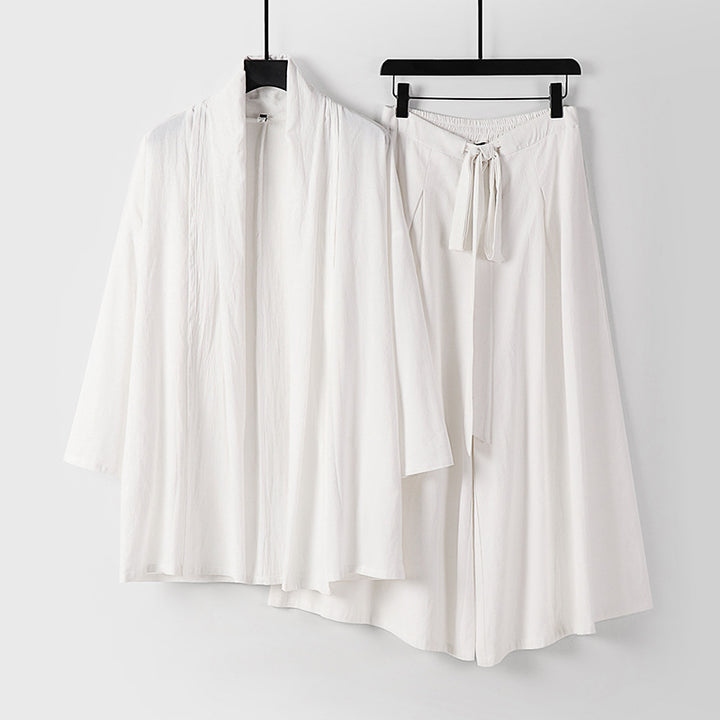 Damen Zweiteiliges Lounge-Set im Kimono-Stil mit offenem Schalkragen und weitem Palazzo-Hosenrock Drune