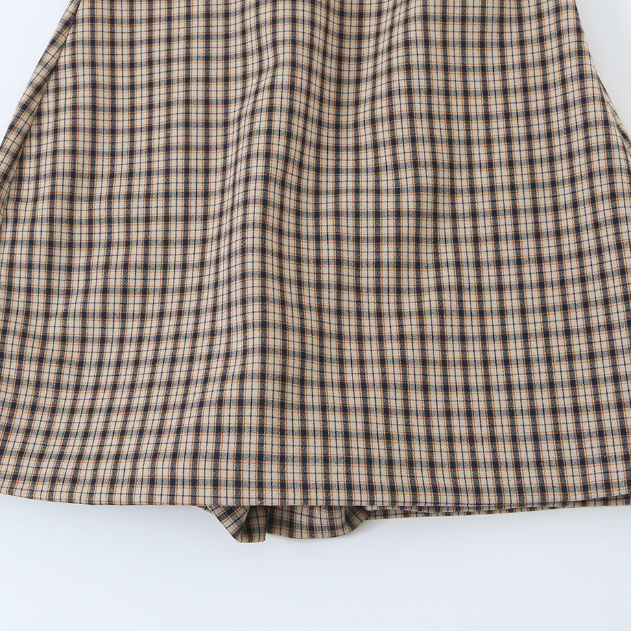 Damen Tailliertes ärmelloses Mini-Kleid mit Stehkragen und Karomuster Drune