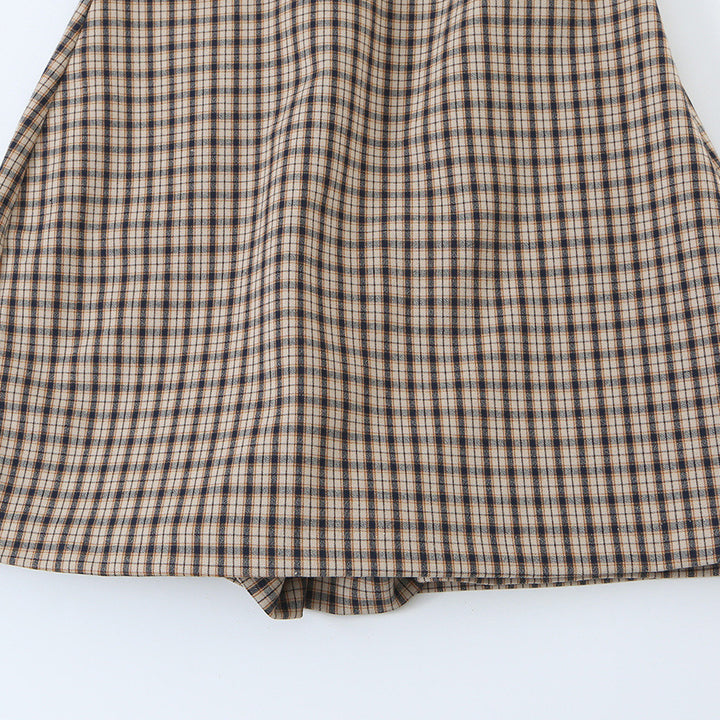 Damen Tailliertes ärmelloses Mini-Kleid mit Stehkragen und Karomuster Drune