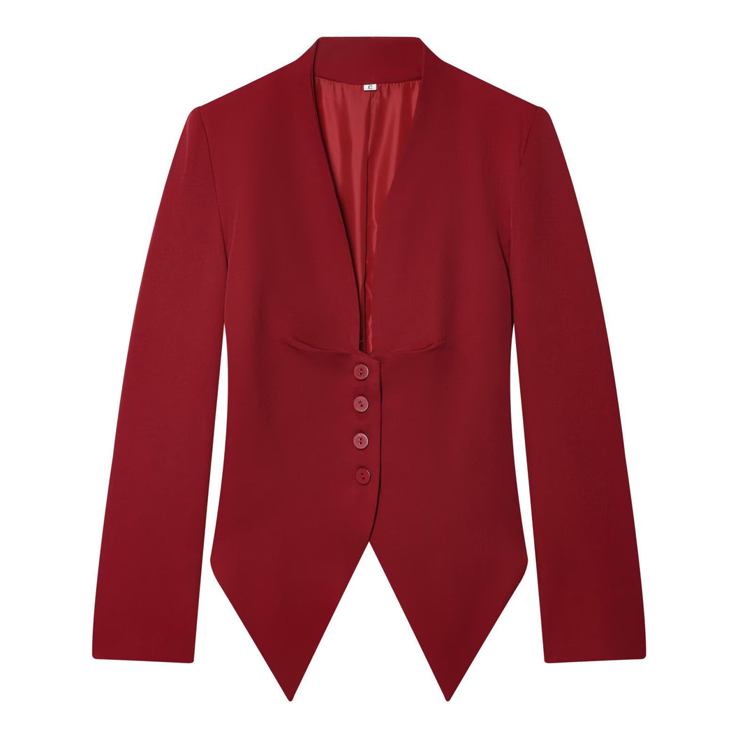 Damen Taillierter Cropped-Blazer mit spitzem Zipfelsaum und tiefem V-Ausschnitt Drune