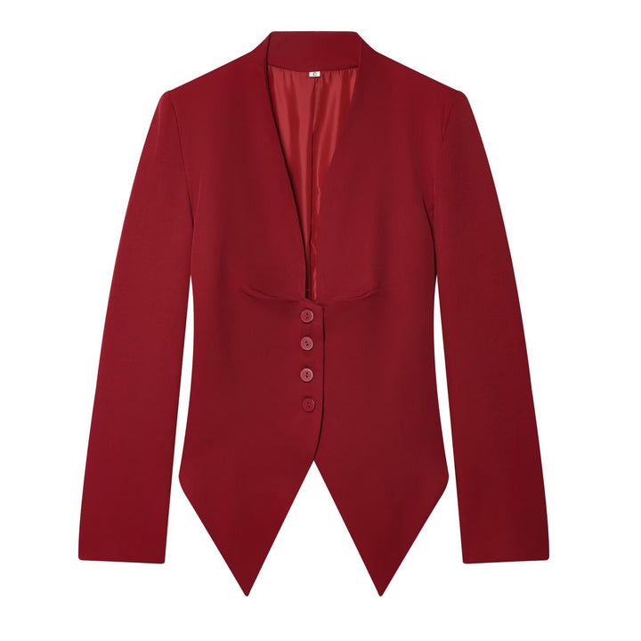 Damen Taillierter Cropped-Blazer mit spitzem Zipfelsaum und tiefem V-Ausschnitt Drune