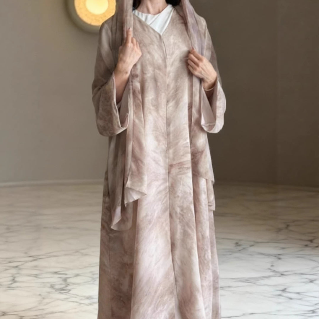 Damen nan langes fließendes Kapuzenkaftan Kleid mit weitem Arm und mehrlagigem Chiffon Drune