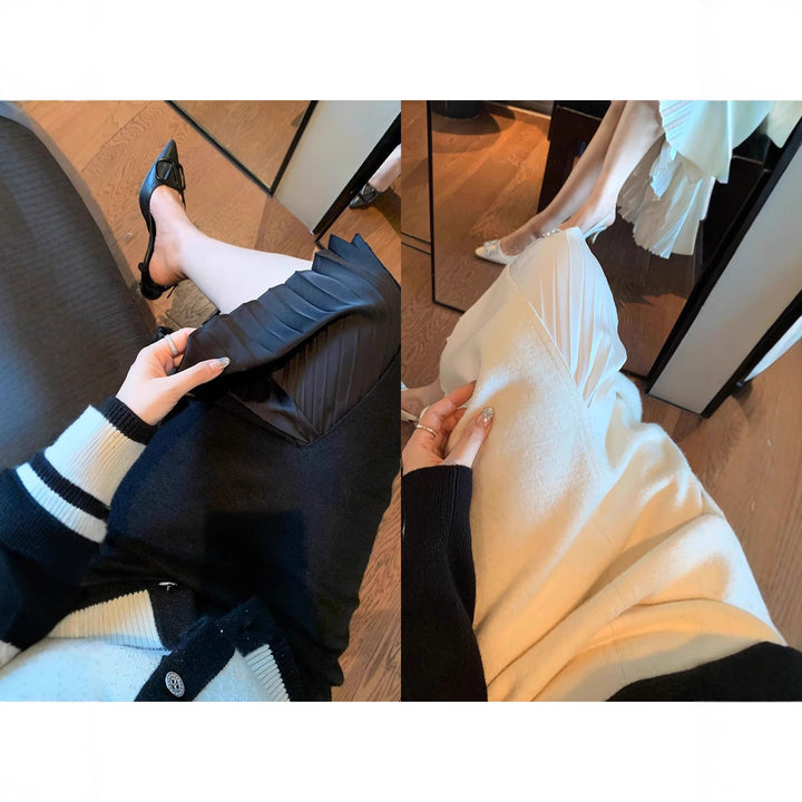 Damen Eleganter Midirock mit Schlitzen Drune