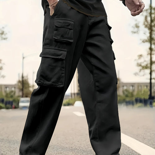 Herren Multifunktionale Cargo-Hose mit mehreren Klapptaschen und geradem Bein Drune