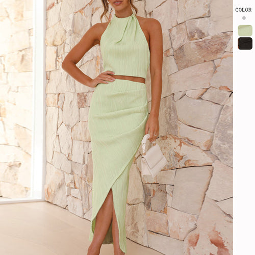 Damen Kleidungsset mit hochgeschlossenem Oberteil und eleganter Schlitz-Rockpartie Drune