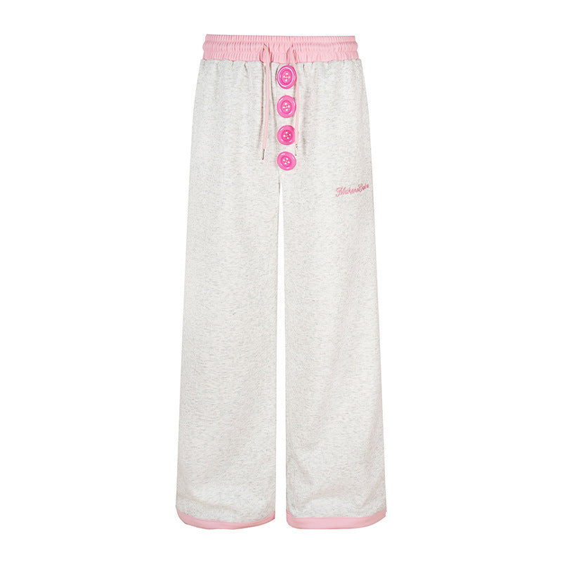 Damen Weite Lounge-Hose mit Zierknopfleiste, hohem Bund und Kordelzug Drune