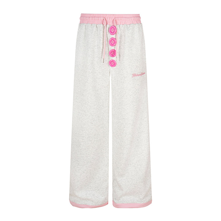 Damen Weite Lounge-Hose mit Zierknopfleiste, hohem Bund und Kordelzug Drune