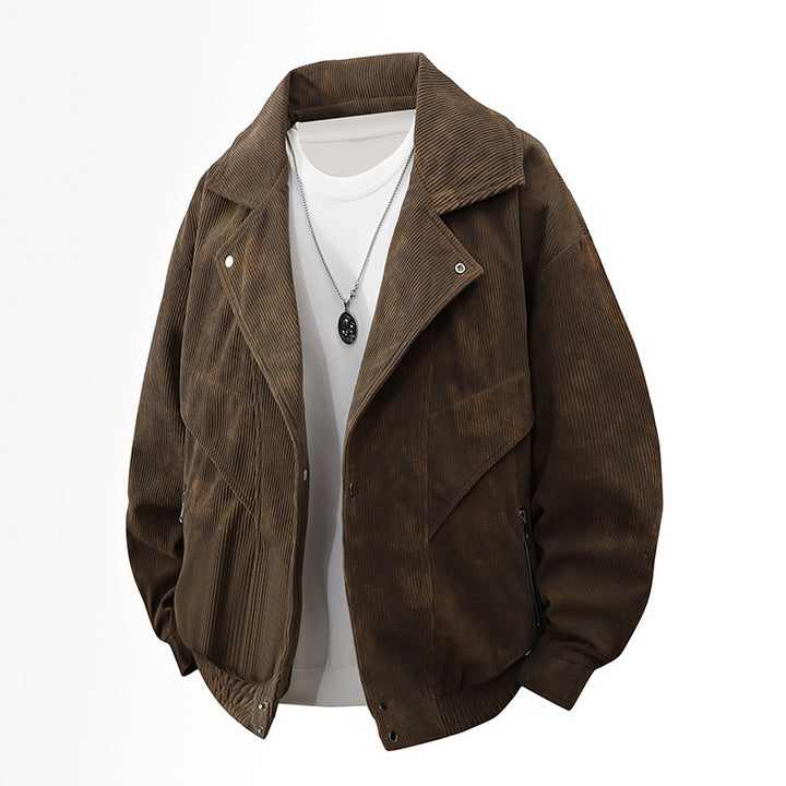 Herren Oversize-Cordblouson mit breitem Reverskragen, Reißverschlusstaschen und elastischem Saum Drune